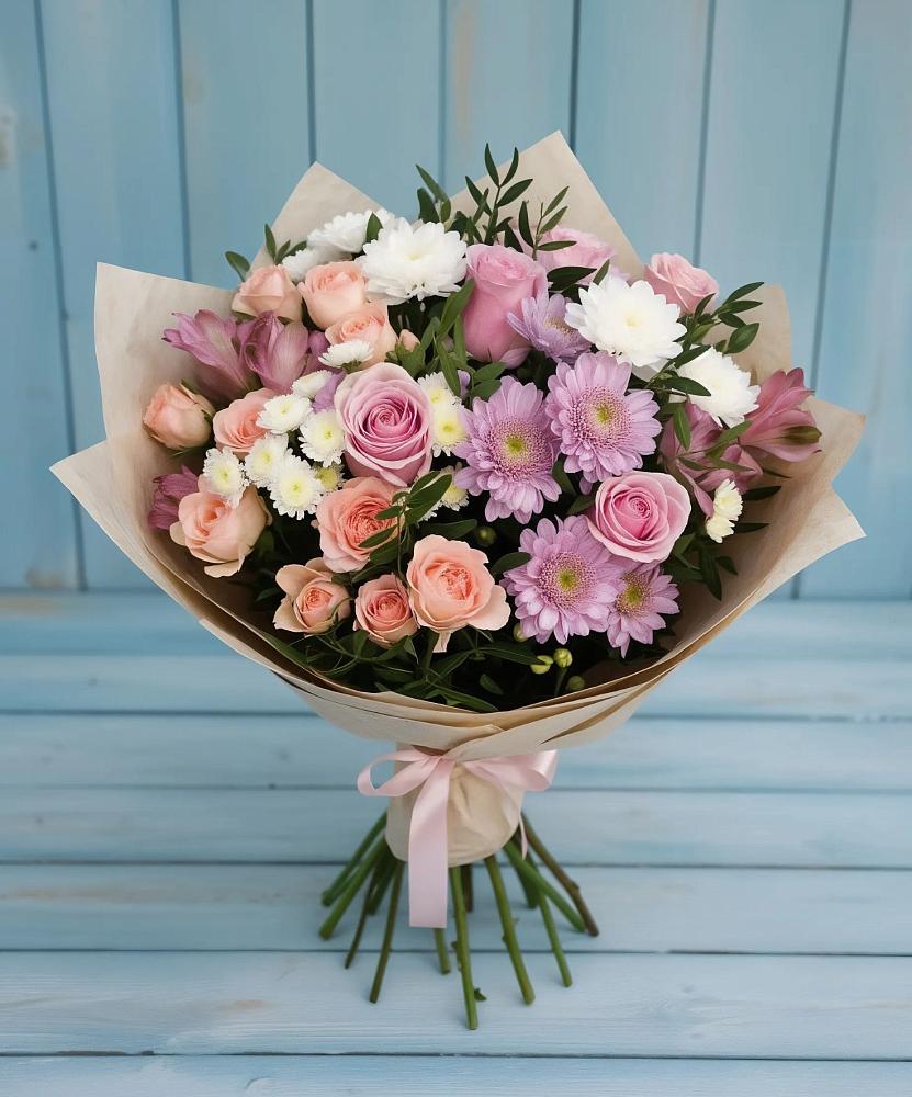 Букет цветов из: Хризантемы, Розы и Альстромерии в Эсто-Садок