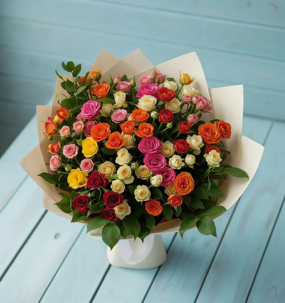 Букет Микс из разноцветных кустовых роз в Эсто-Садок