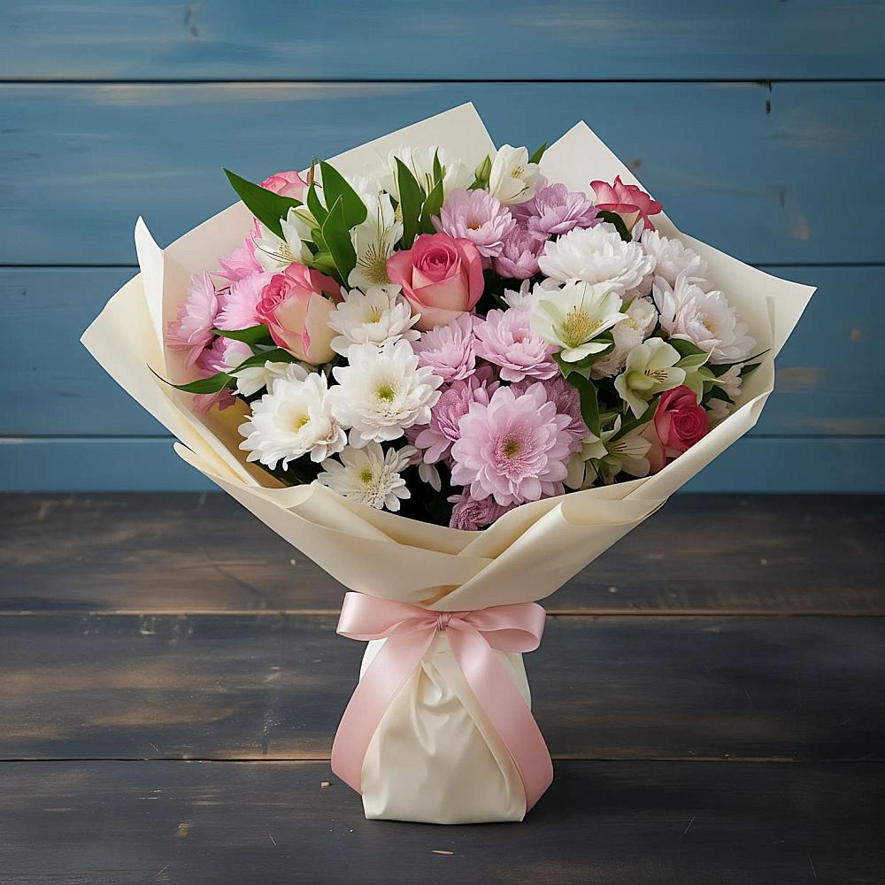 Букет цветов из: Хризантемы, Альстромерии и Розы в Эсто-Садок